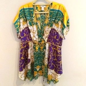 Silk Jewel blouse with gold accent